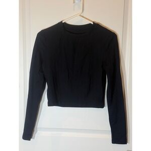 Lorna Jane Black Long Sleeve Cropped Cutout Athleisure Top Size M